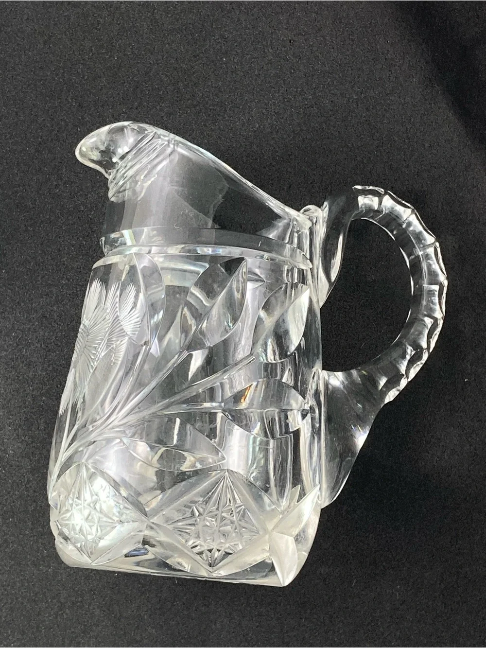 Antique 1900's Miniature Cut Crystal Floral Daisy pitcher jug